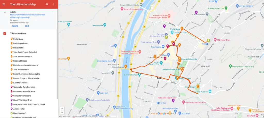 Trier, the oldest city in Germany, attractions map.