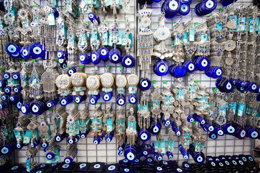 Evil eyes with intricate silver hangers make perfect Turkish Souvenirs.