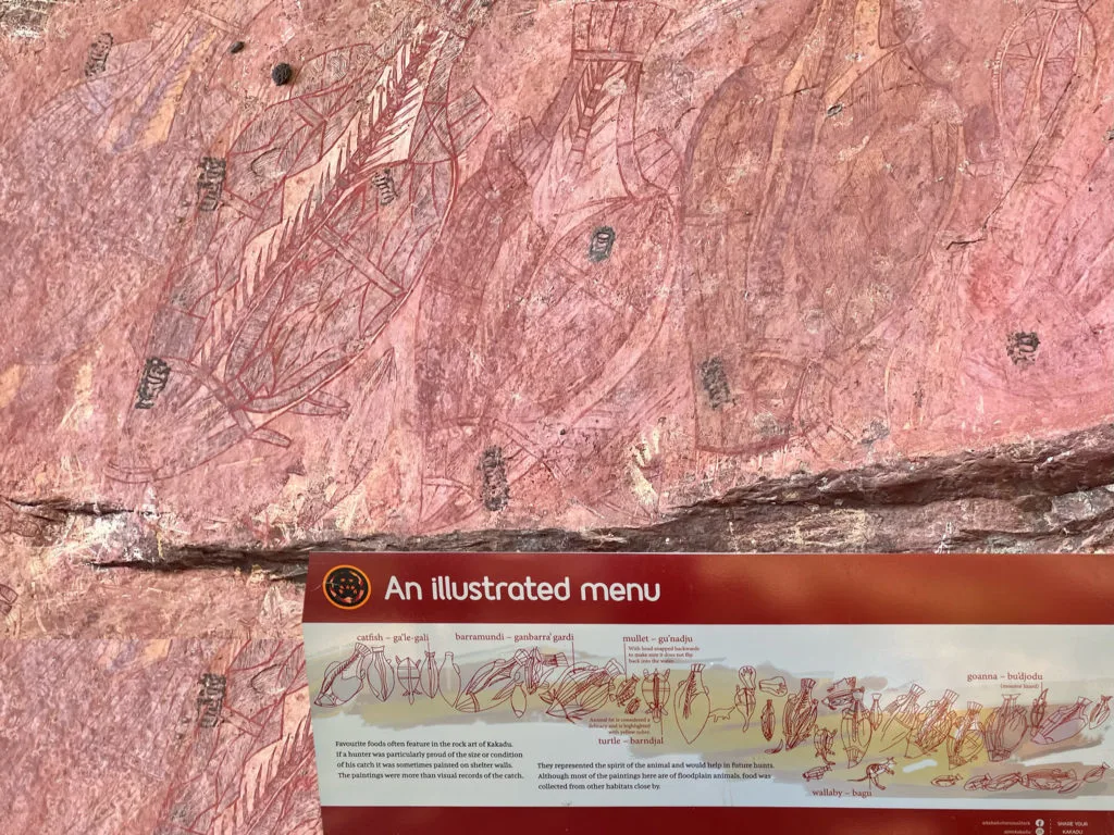 Ubirr rock art illustrating favorite foods. It’s a rock painting menu.