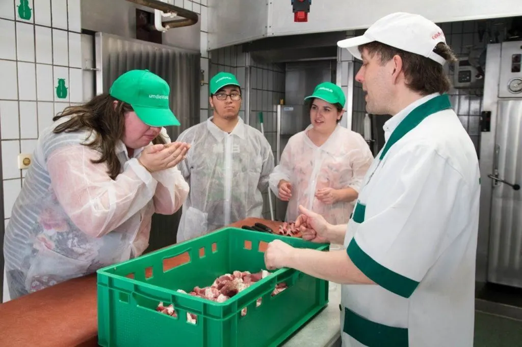 Smelling the herbs and spices that we will put in the sausage mixture as we learn how to make wurst.