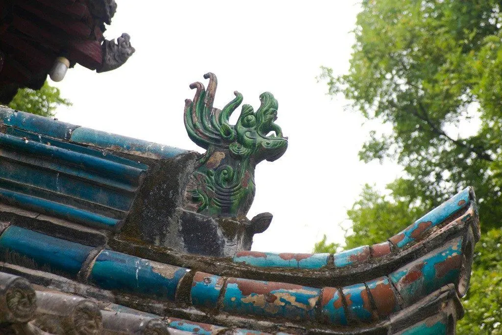 Colorful tile decorations on the roof of the Grand Mosque in Xian.